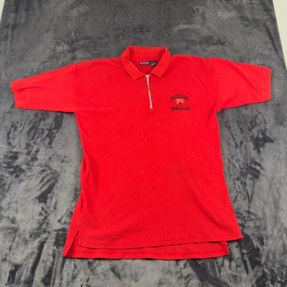 Vintage 90s Active Chicago Bulls Polo Mens Large Red NBA Quarter Zip Shirt